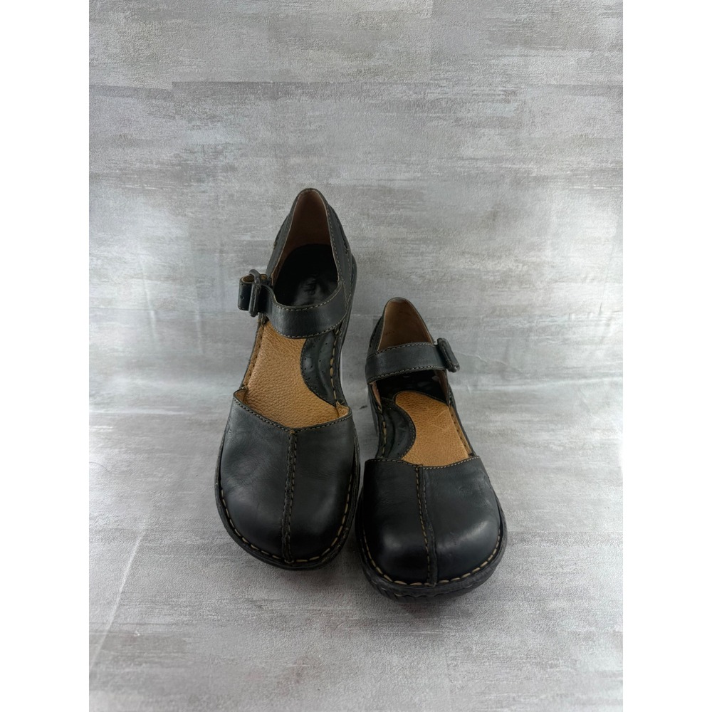 Born Women Black Leather Mary Jane Clogs Block Heel Buckle Strap W31761 Size 7.5
